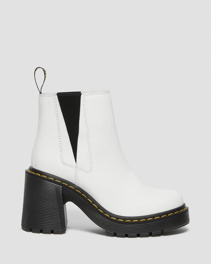 Dr Martens Spence Lær Flared Heel Støvler Med Hæl Dame Hvite | Norge 626AHK